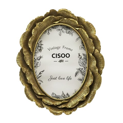 CISOO 5x7 Vintage Oval Picture Frame, Antique Gold Ornate Flower Photo Frame, for Tabletop and Wall Display, Decorative Floral Retro Home Decor, Photo Gallery Art