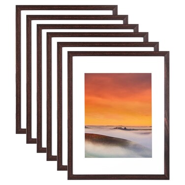 BSRHOME 11x14 Picture Frame Set of 6, Display Pictures 8x10 with Mat or 11x14 Without Mat for Wall Tabletop Vertical Horizontal Display, Wall Gallery Photo Frames, Brown