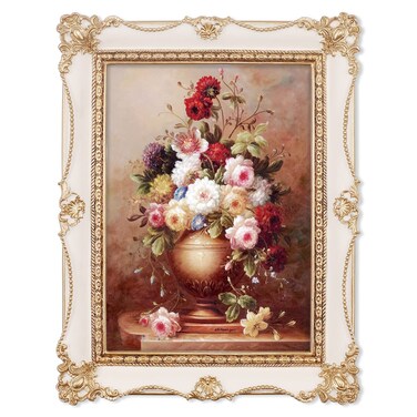 iAmoy 5x7 Picture Frame, White &amp; Gold Picture Frames, Vintage 5 x 7 Frame with Floral and Bead Detail, Wall and Tabletop Photo Frame