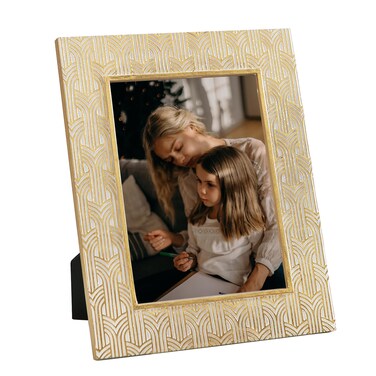 Kimdio 6x8 Picture Frames Resin Table Frame Rustic Photo Frame with High Definition Glass for Wall or Tabletop Display - Gold+White