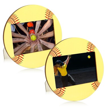 clothmile 2 Pieces Softball Picture Frame 4x6 Softball Gifts for Team Sport Themed Wooden Photo Frame Balls Pattern Frame for Tabletop Display Home Hotel Office Decoration