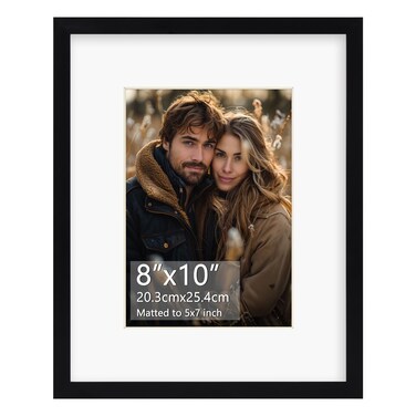 Rempry 8x10 Picture Frame, Display Pictures 5x7 with Mat or 8x10 Without Mat, Wall Hanging or Tabletop Photo Frame with Shatter Resistant Plexiglass, Black, 1 Pack