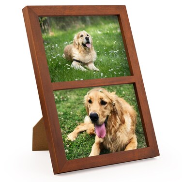 Golden State Art 5x7 Double Picture Frame - Brown Picture Frame - Displays Two 5x7 Photos - Solid Wood - Real Glass - Double Frames 5x7 For Tabletop Or Wall Mounting (Brown, 1 Pack)
