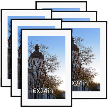 Wenqik 6 Pcs 16 x 24 Inches Poster Frames Black Picture Frame Tabletop Horizontal Vertical Gallery High Transparent Photo Frames for Wall Canvas Certificate Display