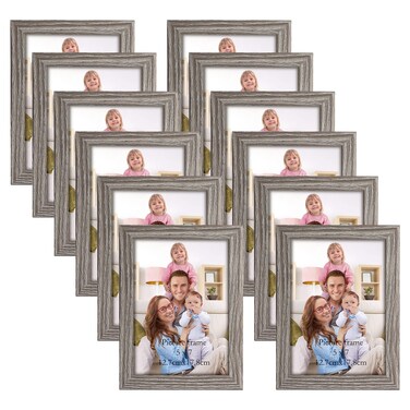 Giftgarden 5x7 Picture Frame Distressed Grey, 5 by 7 Rustic Wood-grain Gray Photo Frames Bulk for Wall or Tabletop, 12 Pack