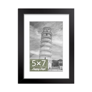 HappyHapi 5x7 Picture Frames, 1 Pack Photo Frames, Display Pictures 5x7 without Mat or 4x6 with Mat, Wall Hanging Photo Frame or Tabletop Display (Black)