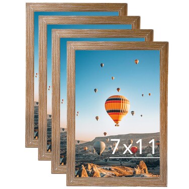 JCJMY 7x11 Picture Frame Set of 4 Rustic Brown for Wall Hanging or Tabletop- Wall Mounting Horizontally or Vertically, 7 x 11 Wall Gallery Poster Photo Frames for 7 by 11 Photo,4 Pack, Rustic Brown