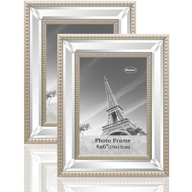 Meetart 4x6 2 Pack Mirror Photo Frames Sets for Wall Pictures Decor or Table Stand
