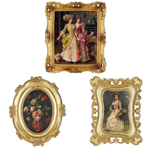 Thyle 3 Pcs Vintage Picture Frames Victorian Decor Gold Vintage Frame Wall Hanging Antique Photo Frames Tabletop Ornate Gold Frames for Gallery Victorian Art Wall Decor, 3 Styles(Gold)