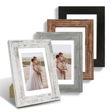 Hongkee 5x7 Picture Frame Set of 4, Made of Real Glass and Multicolour Wooden Frame, 5 by 7 Photo for Wall or Tabletop - Display Picture 4x6 with Mat or 5x7 Without Mat