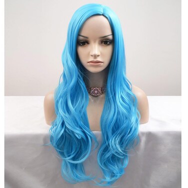 BERON 27 Inches Blue Wig Long Wavy Wig Women Girls Charming Full Wig Long Curly Wig Blue Wigs for Cosplay Party Wig Cap Included
