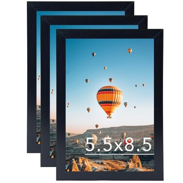 JCJMY 5.5x8.5 Picture Frame Set of 3 Black for Wall Hanging or Tabletop, Wall Mounting Horizontally or Vertically, 5.5 x 8.5 Wall Photo Frame with Shatter Resistant Plexiglass, 3 Pack, Black