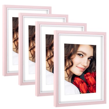 LBECUA 8x10 Picture Frame Set of 4, Pink Picture Frames Display Photo 8x10 without Mat or 5x7 with Mat, Horizontal and Vertical for Wall and Tabletop