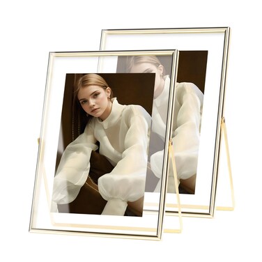 IZIDDO Gold Floating Frame Set of 2(Frame 8"x10"), Metal Glass Picture Frames,For Picture 8x10 5x7,4x6,3x5 Wall Mount or Tabletop Shelf Photo Frames,Gift For Festival, Wedding, Home or Office Decor