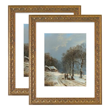 MBC MAT BOARD CENTER, 11x14 Ornate Picture Frame Bronze, Matted to 8x10 - White Mat - Tempered Glass - 2 Pack
