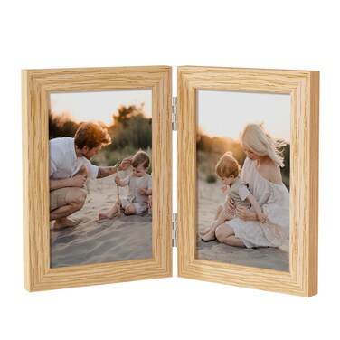 Axeman 5x7 Floating Picture Frame - Solid Oak Wood Picture Frame, Double Tempered Glass Photo Frame 2x3 4x6 5''x7''Wood Frame, Wall Mount Or Tabletop Standing, Natural