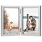 4x6 Double Picture Frame Wooden Hinged Photo Frame Definition Glass Stand Vertically on Desktop or Tabletop Silver