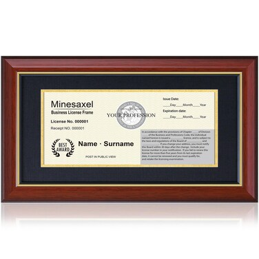 Minesaxel 5x10 Business License Frame with Mat Fits 3.5x8 Cosmetology License for Wall and Tabletop Double Display (Cherry Red)