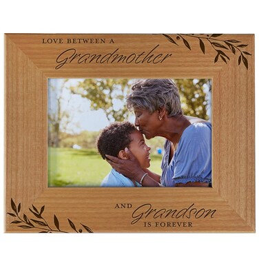 Love Between a Grandmother &amp; Grandson is Forever - Picture Frames for Grandmothers, Grandchild, Grandparents Picture Frames Gift, Engraved Wood Photo Frame Fits 5x7 Portrait for Grandma, Mothers Day