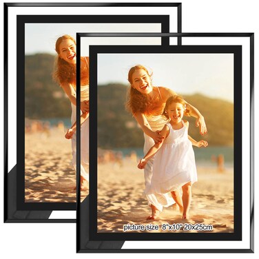HIKWADERY 8x10 Picture Frames Black - Set of 2, HD Real Glass 8 by 10 Photo Frame Great Gift, for Tabletop Display (8 x 10, Black)