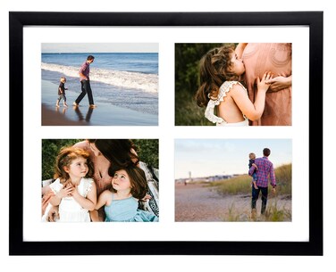 Golden State Art, 12x16 Black Wood Collage Picture Frame - Picture Frame with White Mat Displays Four 5x7 Photos - Collage Frame - Tempered Glass, Sawtooth Hanger, Swivel Tabs - Wall Mounting
