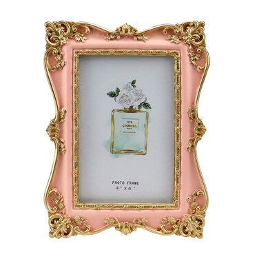 Meprotal Vintage Picture Frame 4x6 Gold Trim Antique Photo Frame with Glass Front for Tabletop &amp; Wall Mount, European Style (Pink)