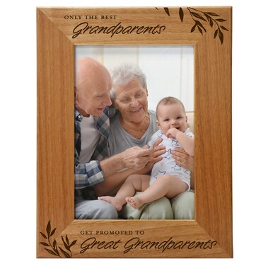Only the Best Grandparents get Promoted to Great Grandparents, Engraved Natural Wood Photo Frame Fits 5x7 Vertical Portrait for Grandparents, Grandparent's Day, Grandma Gifts, Grandpa Gifts