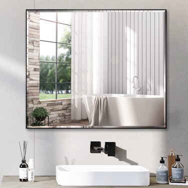 LEDLUX 30x36 Inch Black Mirror with Beveled Trim, Aluminum Frame Bathroom Vanity Mirror, Copper-Free Mirror, Rectangle Wall Mounted Mirror, Modern Rectangular Mirror Horizontal or Vertical