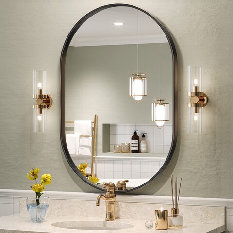 Brightify Black Oval Mirror for Bathroom Vanity 20x30 Inch, Matte Black Bathroom Mirrors for Wall Metal Frame, Wall Mounted Mirror for Bedroom Living Room Wall Decor Hang Vertical and Horizontal