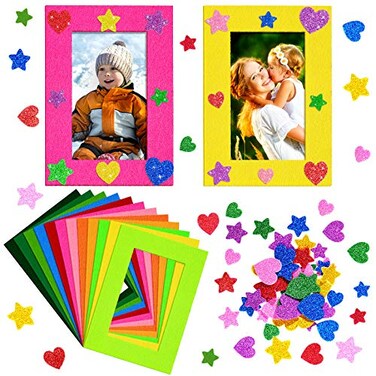 Jetec 74 Pieces DIY Picture Frames Craft Kit Kids Arts Craft Mini Felt Picture Frames Colorful 24 Frames and 50 Colorful Foam Stickers for Classroom and Kids,4 x 6 Inch(4.7 x 2.8 Inch,Simple Colors)