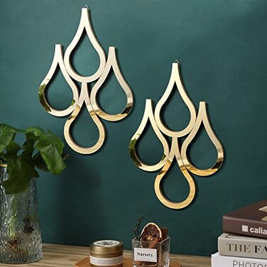 2 Pieces Teardrop Wall Mirror Hanging Wall Mounted Decorative Accent Mirror for Home Living Room Bedroom Bathroom, 15.7 x 11 Inch (Gold)