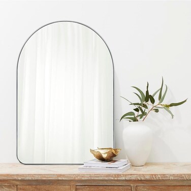 TEEBARN Brushed Nickel Arched Mirror 24x36 Wall Mounted Bathroom Mirror with Metal Frame Arched Top Vanity Mirror for Wall Decor Hangs Vertically