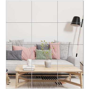 Ruomeng Gym Mirror Tiles - 14" x 12" x 12Pcs Wall Mounted Mirror Glass Frameless Full Length Mirror Tiles for Home Gym, Bedroom, Door &amp; Bathroom