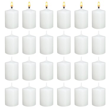 White Votive Candles Long Burn Time Unscented Candles Votives Bulk Pack of 24 Small Pillar Candles