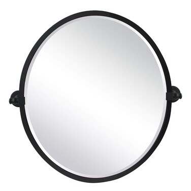 22 x 26 inch Black Metal Framed Pivot Oval Bathroom Mirror Tilting Beveled Vanity Mirrors for Wall