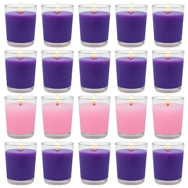 15 Purple and 5 Pink Advent Votive Candles, Unscented Soy Wax Candle Filled in Clear Glass for Advent Christmas Home D&Atilde;&copy;cor and DIY