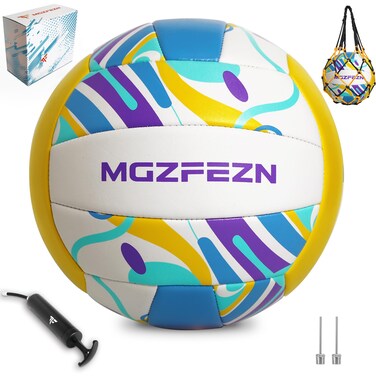 MGZFEZN Volleyball Soft Touch Ball Lite with Pump Girls Kids Volleyball Women Play Beach Volleyballs for Outdoor Indoor Beach Pool Gym with Pump Needles and Mesh Net Bag(Size 5 Blue)