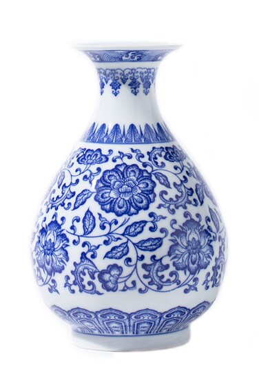 GaLouRo Blue Vase, Chinoiserie Vase, Ginger Jar Vase for Home Decor, Blue and White Porcelain Decor,9 "H