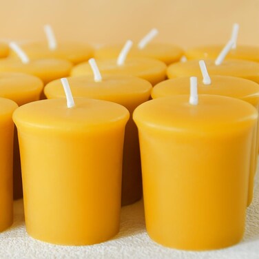 JONERAY 18PCS Pure Natural Beeswax Votive Candles Bulk, Unscented Handmade Candles for Home D&Atilde;&copy;cor, Room, Party, Spa, Gift - 15 Hour Burn Time