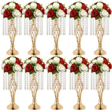 MEISHAONV 10pcs 16.14Inch Wedding Gold Flower Centerpieces Crystal Metal Flower Vase Wedding Centerpieces for Tables Decorations (16.14 Inch)
