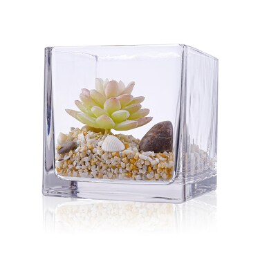 4.8" Clear Glass Cube Vase Handmade Square Home Decorative Bottle Flower Glass Vase Wedding Party Table Centerpieces (4.8"X4.8"X4.8")