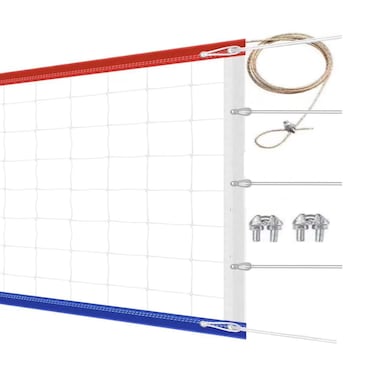 Official Tournament Sized Volleyball Net in  Outdoor with 2 Aircraft Wire Ropes Top and Bottom, Four Stitched Border, Heavy Duty Pro Regulation Volleyball Nets for Backyard Schoolyard Beach