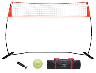 12FT Portable Volleyball Training Net for Hitting or Serving Drills, Outdoor &amp; Indoor Freestanding Volleyball Practice Net with Height Adjustable, Glow in Dark Volleyball, Carry Bag
