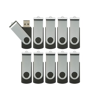 4GB Flash Drive 10 Pack, Alihelan USB 2.0 Thumb Drives Bulk Swivel Memory Stick 4G Jump Drive Zip Drive Pen Drive for Data Storage, Black