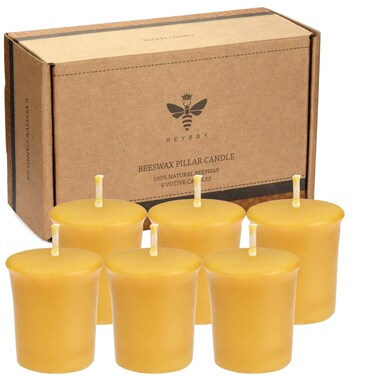 Pure Beeswax Votive Candles-6 Pack Natural Votives Set for Home Room Decor Party Wedding Spa Gift