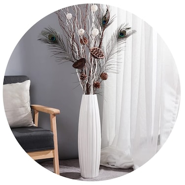 White Tall Floor Vase, 24" Ceramic Large Vase, Decorative Flower Vases for Modern Home Decor Living Room Office Bedroom Kitchen Wedding Centerpieces Farmhouse D&Atilde;&copy;cor