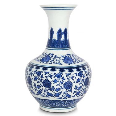 Blue and White Vase, Beautiful Chinoiserie Vase, 10.5" H Large Ginger Jar Porcelain, Chinoiserie Decor for Home, Living Room, Kitchen,Table