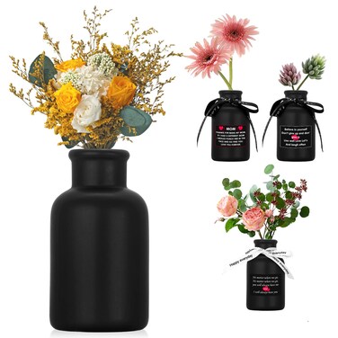 Ceramic Vase-Dry Flower Vases for Home Decor Flower Vase for Modern Farmhouse,Living Room Decoration Ideal Shelf D&Atilde;&copy;cor, Table D&Atilde;&copy;cor, Bookshelf, Mantle, Entryway (Black-7.5x14 Ribbon Vase)