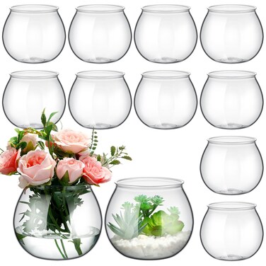 FoldTier 12 Pcs Fish Bowls for Centerpieces 27 oz Plastic Clear Fish Bowl for Drinks Unbreakable Heavy Duty Round Vase Goldfish Bowl for Table Centerpieces Wedding Event Home Decor