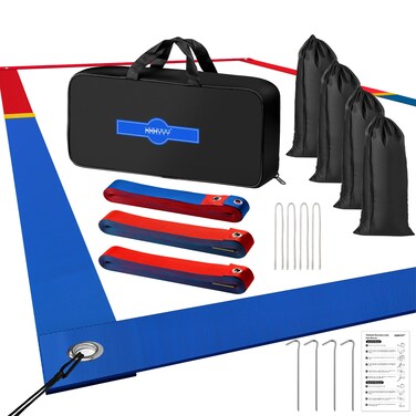 XXXYYY Professional Beach Volleyball Lines for Sand 2 inch, Better Visible, Upgraded Weather Resistance, Stainless Anchors &amp; Sand Bags, Official Size 26.3' X 52.6' - Red and Blue